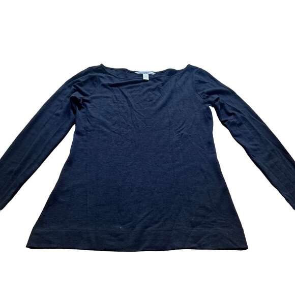 Diane Von Furstenberg Size L Black Wool Blend Long Sleeve Round Neck Sweater - Picture 1 of 13